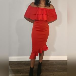 Silver Bloom Frill Front Midi Dress